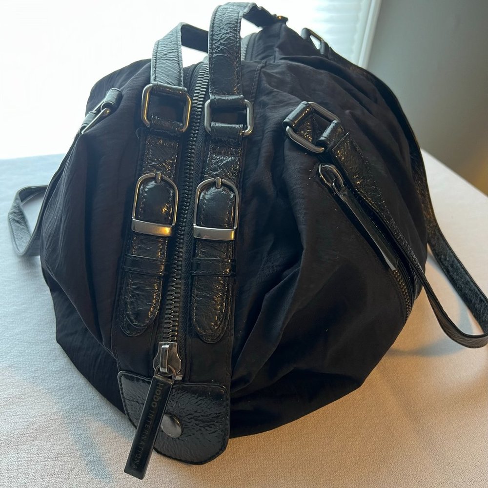 HOBO Black and Gold Satchel with Leather Accents